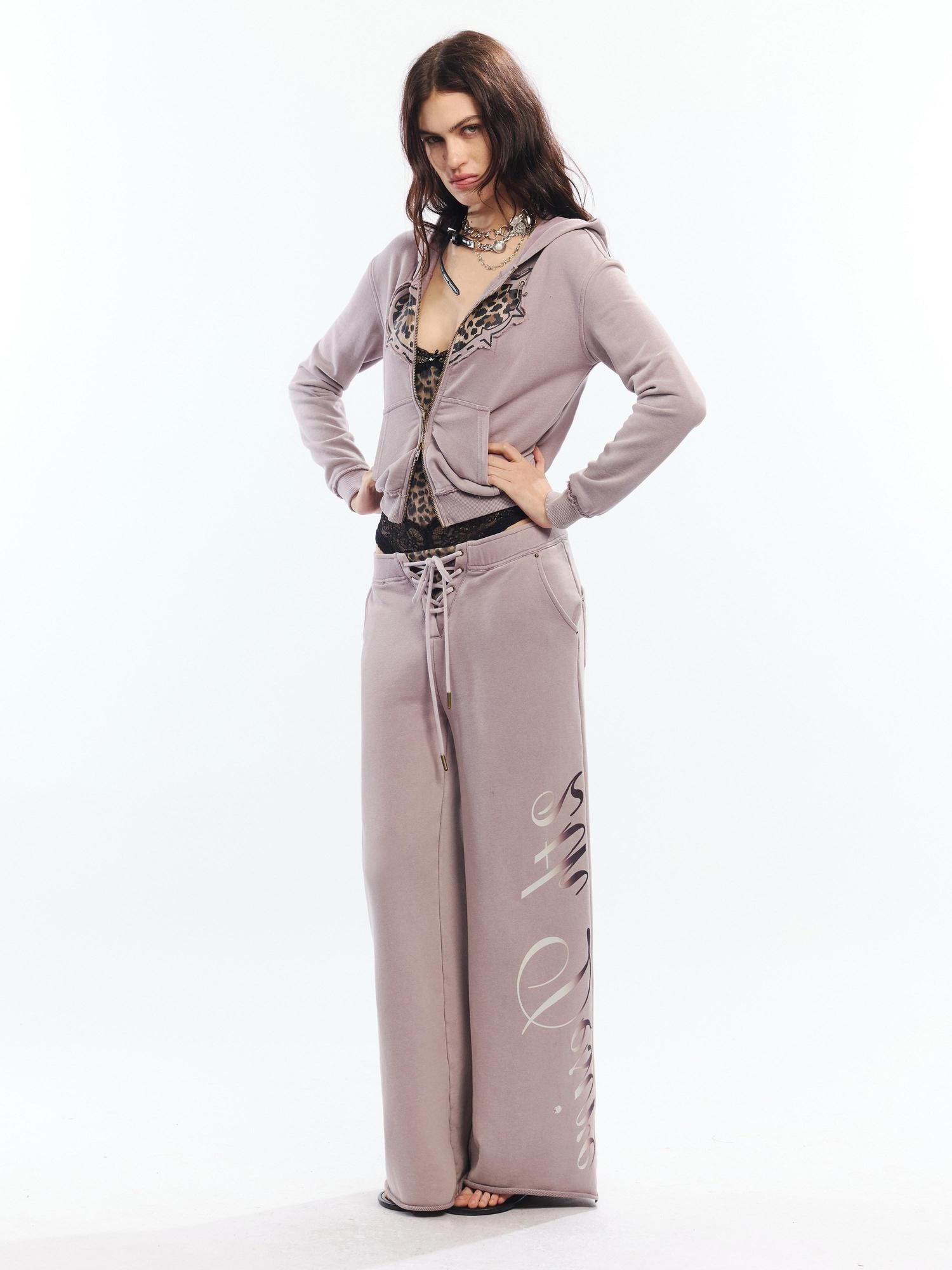 2th Desire Asymmetric Letter Print Leopard Patch Women&