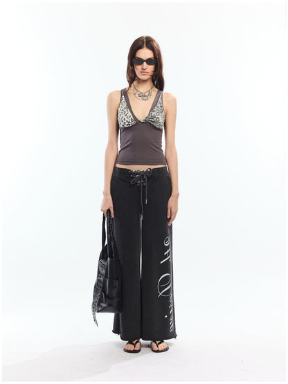 2th Desire Asymmetric Letter Print Leopard Patch Women&