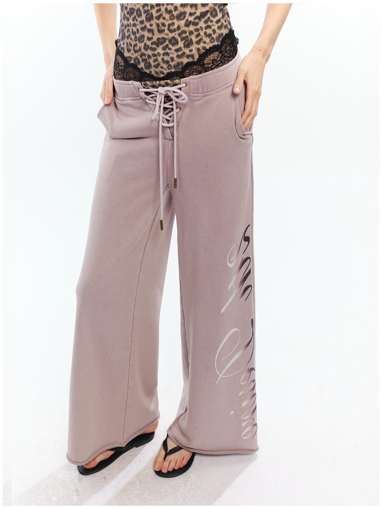 2th Desire Asymmetric Letter Print Leopard Patch Women&