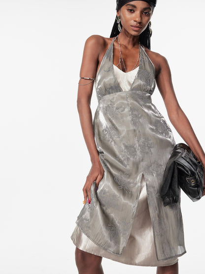 2th Desire Backless Double Layer Lace Tie Slip Dress