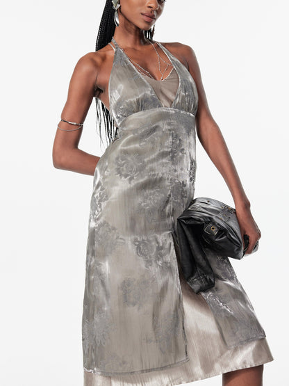 2th Desire Backless Double Layer Lace Tie Slip Dress