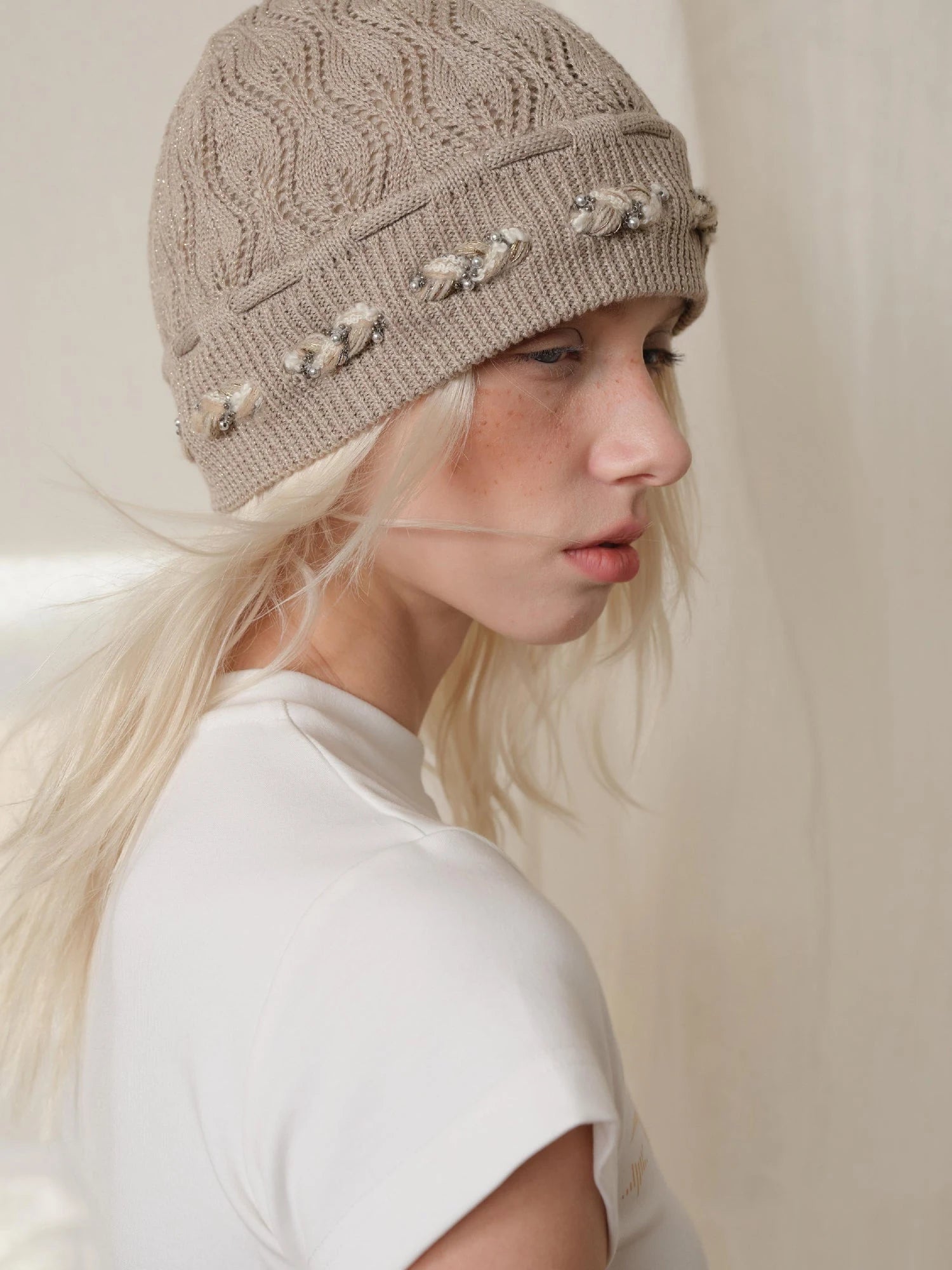 Bow Knot Beaded Lace Up Hollow Knit Headband