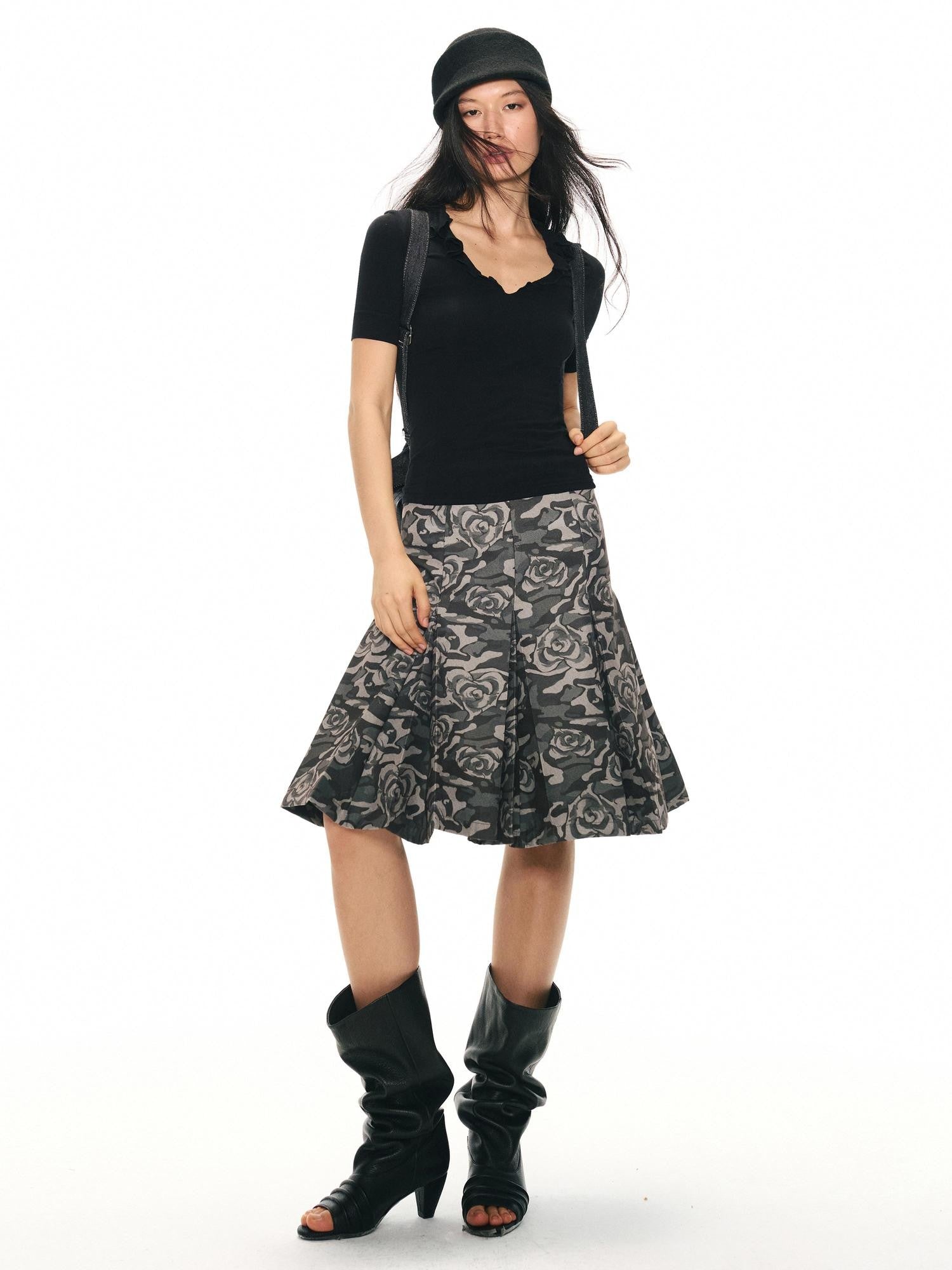 2th Desire Camouflage Pleated Punk Low Waist Women&