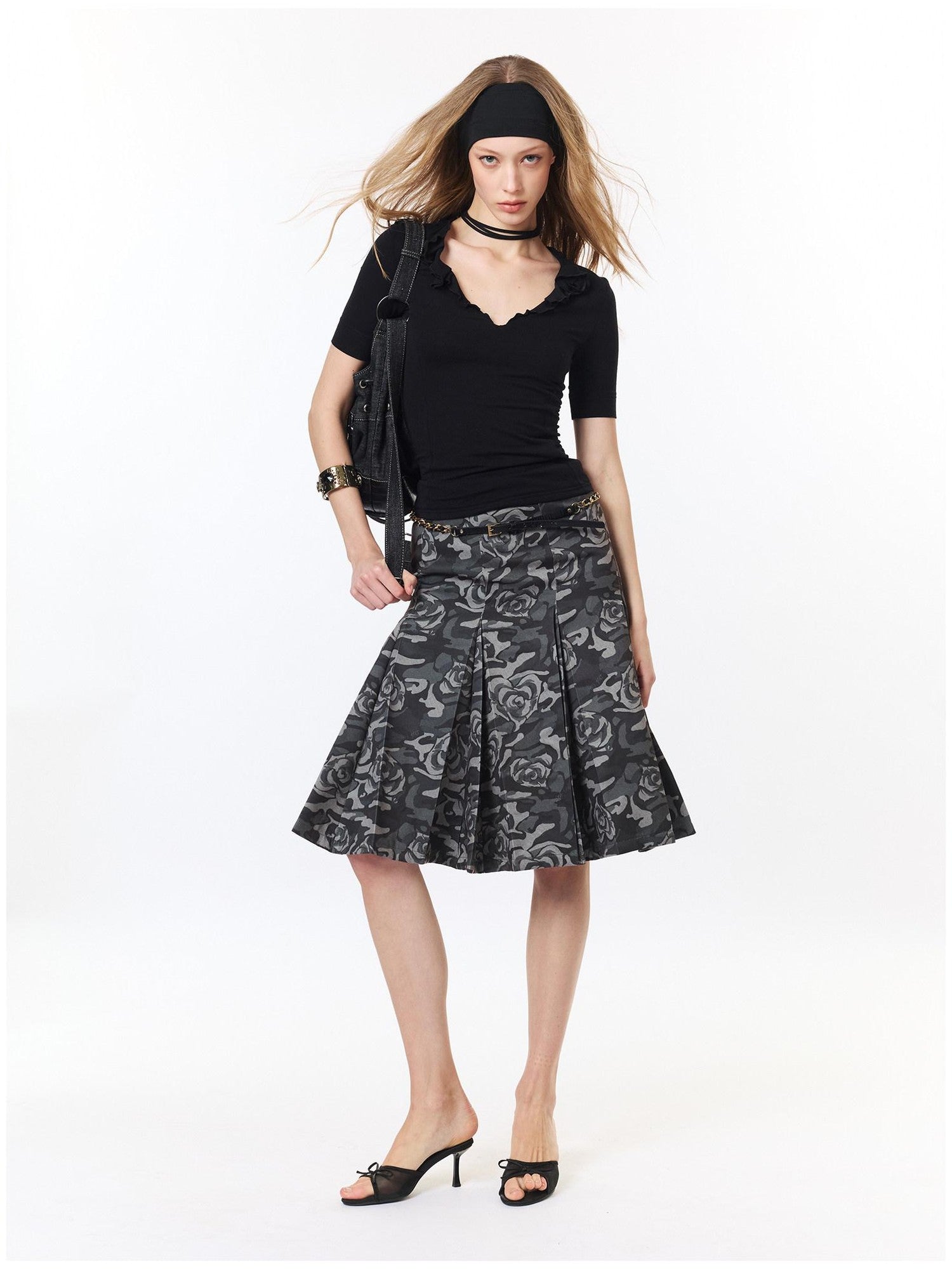 2th Desire Camouflage Pleated Punk Low Waist Women&