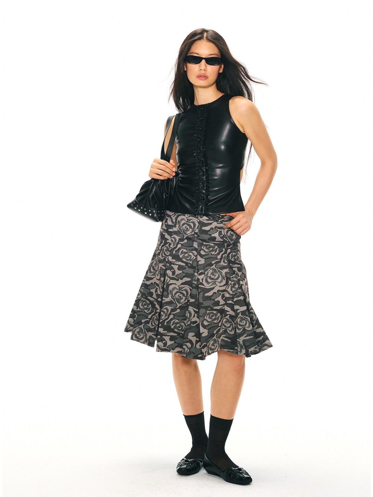 2th Desire Camouflage Pleated Punk Low Waist Women&