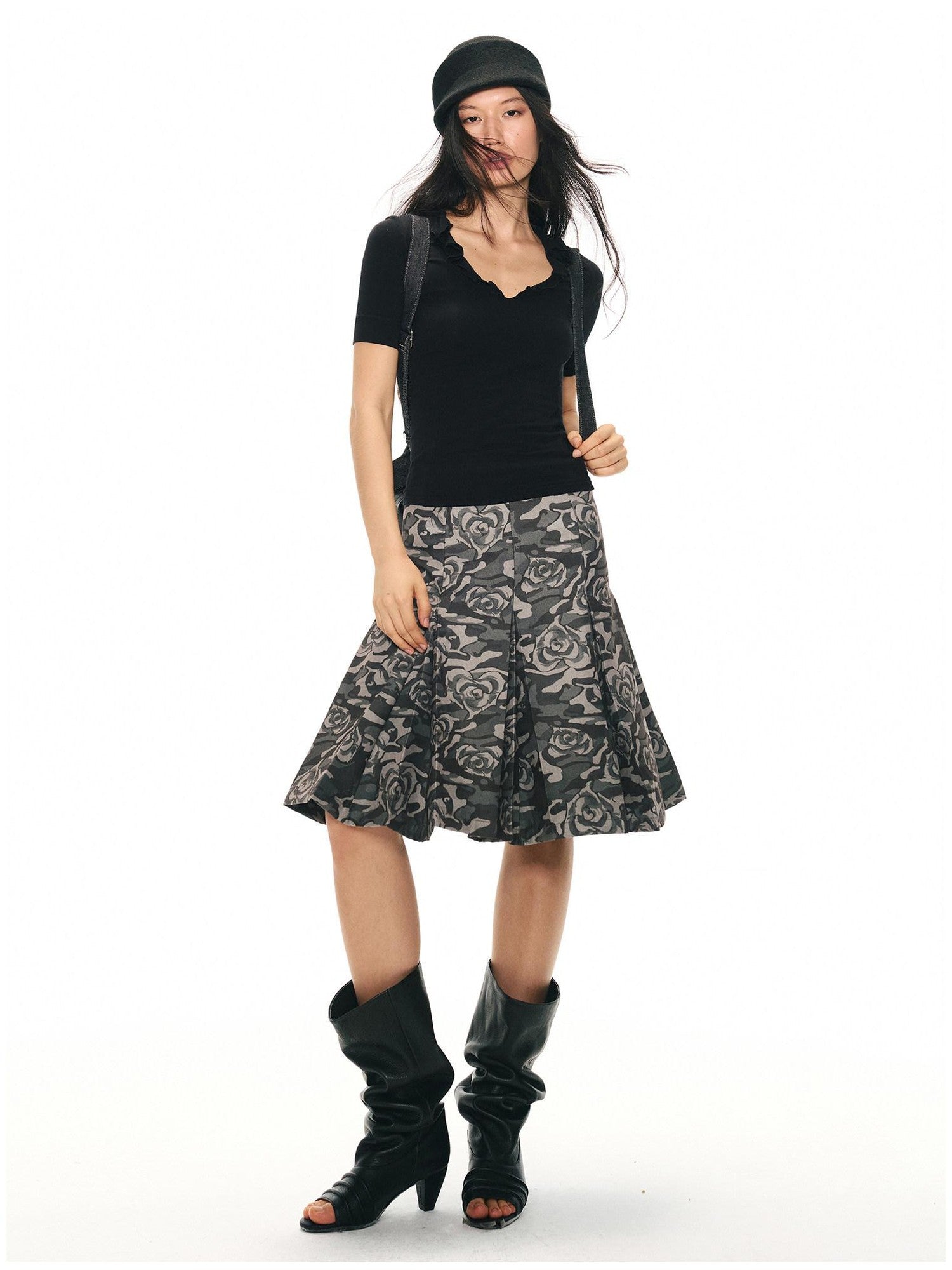 2th Desire Camouflage Pleated Punk Low Waist Women&