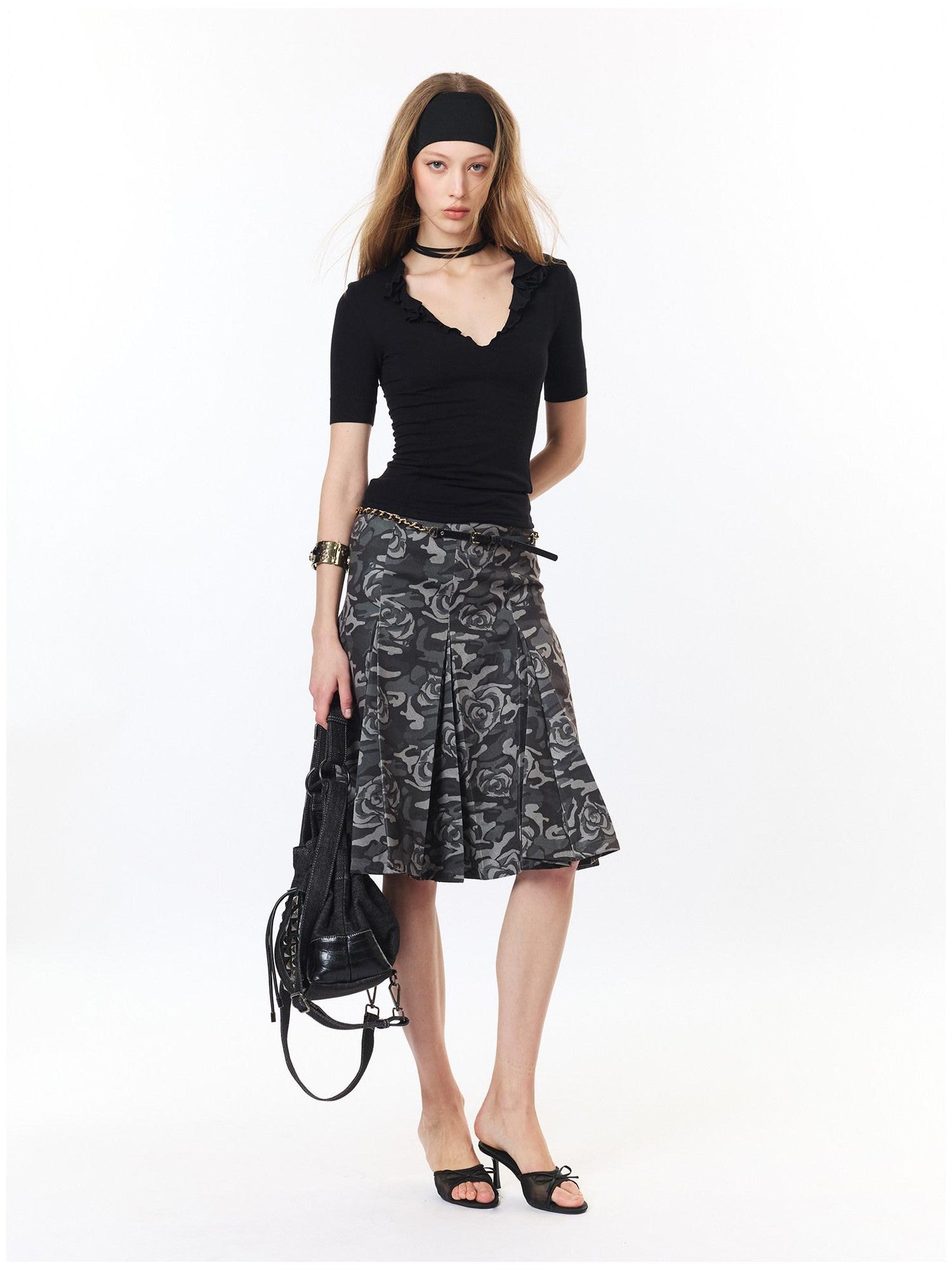 2th Desire Camouflage Pleated Punk Low Waist Women&
