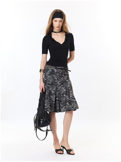 2th Desire Camouflage Pleated Punk Low Waist Women&