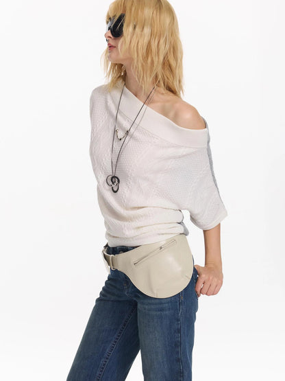 Colorblock Slouchy Batwing Sweater With Cable Knit