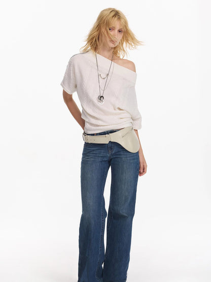 Colorblock Slouchy Batwing Sweater With Cable Knit