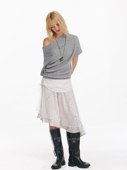 Colorblock Slouchy Batwing Sweater With Cable Knit