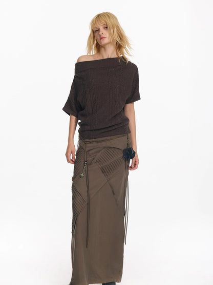 Colorblock Slouchy Batwing Sweater With Cable Knit