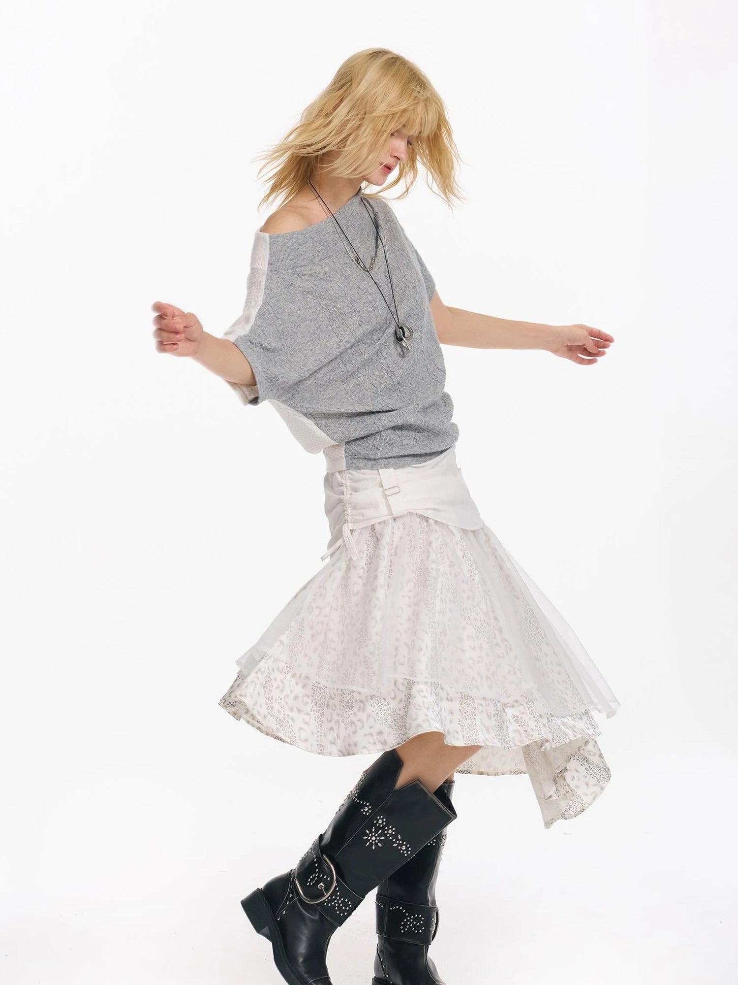Colorblock Slouchy Batwing Sweater With Cable Knit