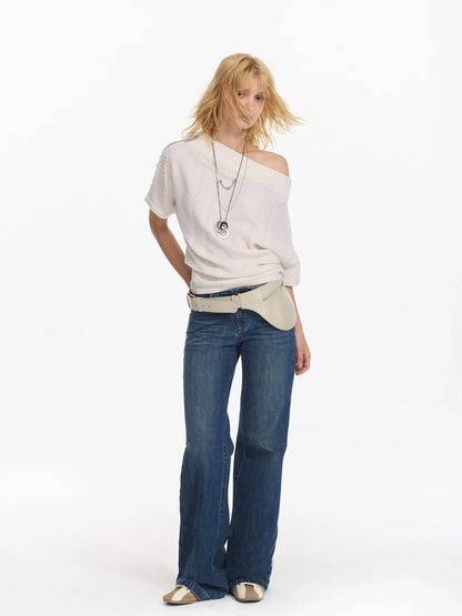 Colorblock Slouchy Batwing Sweater With Cable Knit