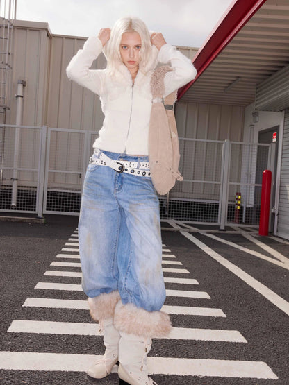 Cozy Winter Hooded Knit Cardigan With Fleece Wool Blend