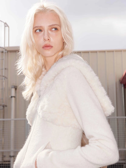 Cozy Winter Hooded Knit Cardigan With Fleece Wool Blend