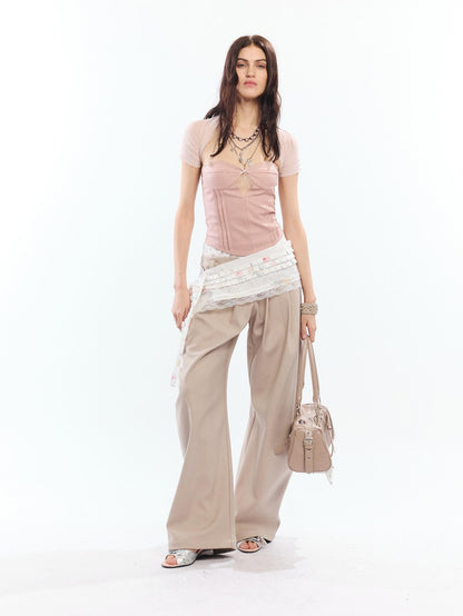 2th Desire Cutout Lace Bow Mesh Vest Two Piece Women&