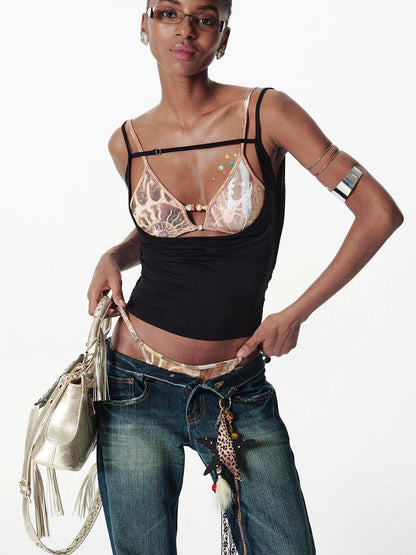 Deconstructed V Neck Lace Trim Backless Sleeveless Top