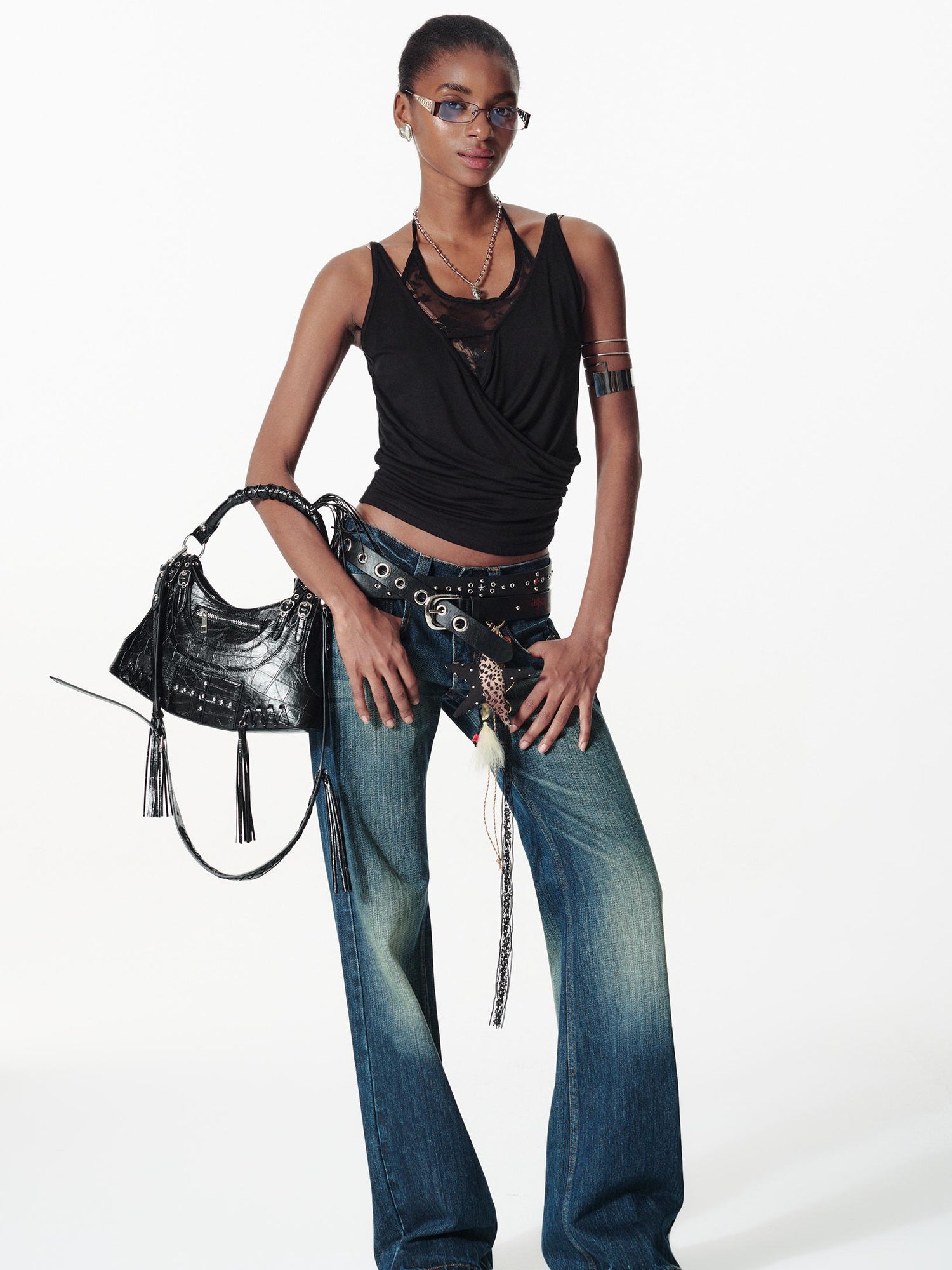 2th Desire Deconstructed V Neck Lace Trim Backless Sleeveless Top