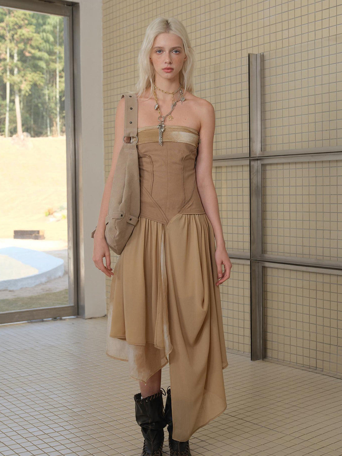 2th Desire Deconstructed Vintage Drape Asymmetrical Ruffle Mesh Dress