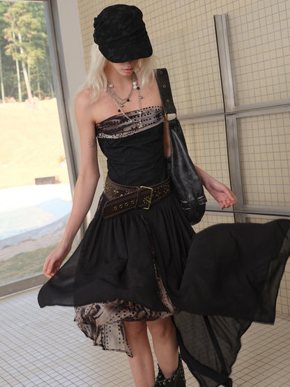 2th Desire Deconstructed Vintage Drape Asymmetrical Ruffle Mesh Dress