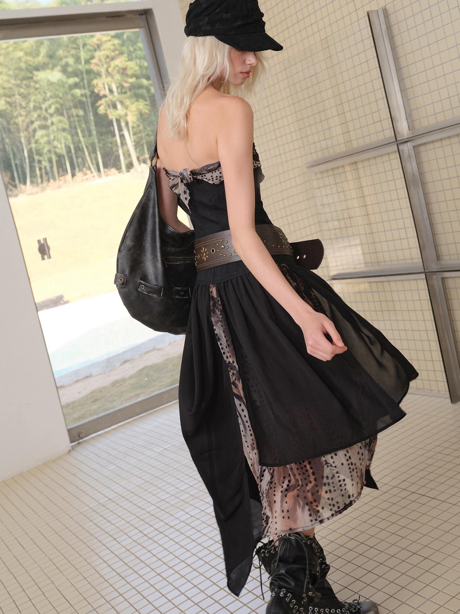2th Desire Deconstructed Vintage Drape Asymmetrical Ruffle Mesh Dress