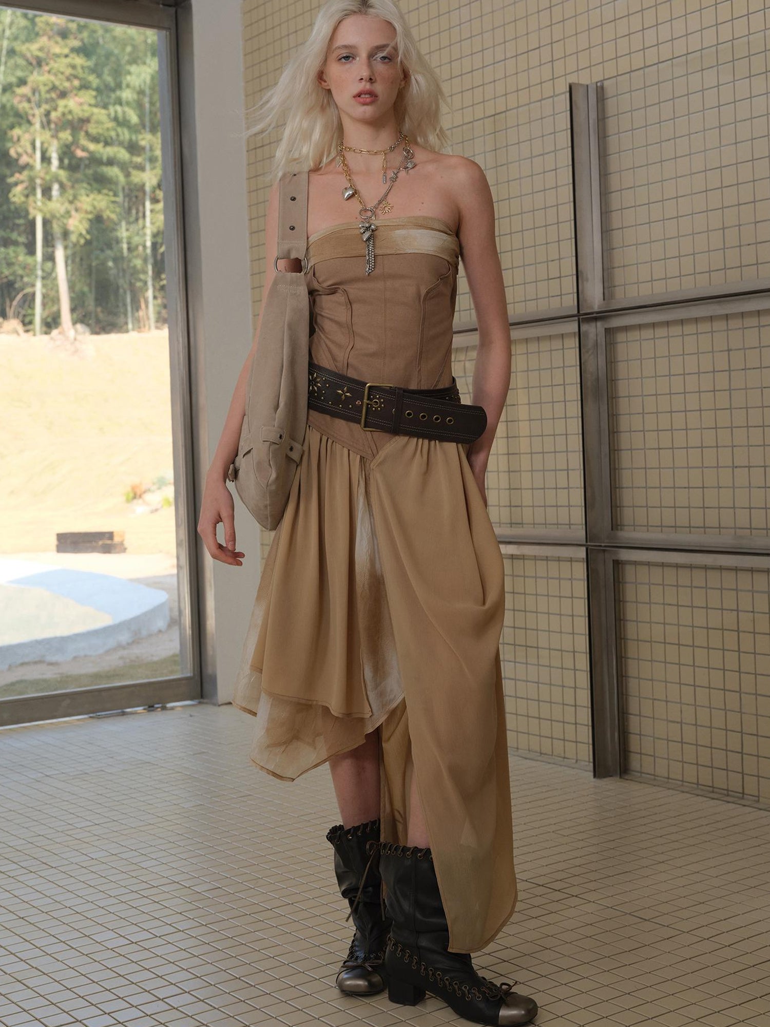 2th Desire Deconstructed Vintage Drape Asymmetrical Ruffle Mesh Dress