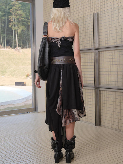 2th Desire Deconstructed Vintage Drape Asymmetrical Ruffle Mesh Dress
