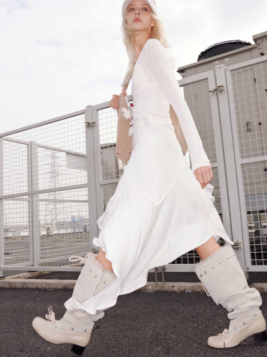 2th Desire Detachable Faux Fur Collar Stacked Ballet Boots