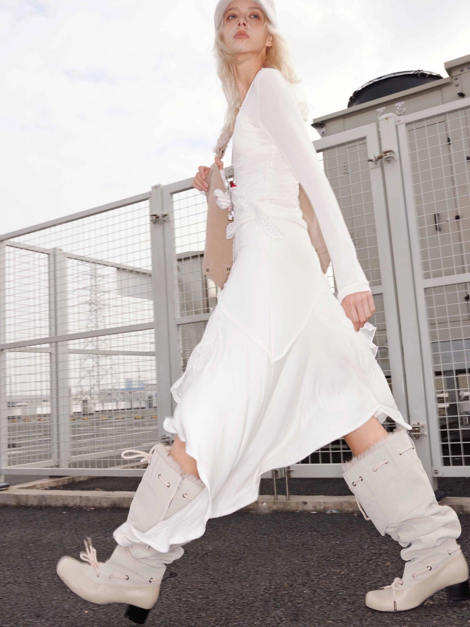 Detachable Faux Fur Collar Stacked Ballet Boots