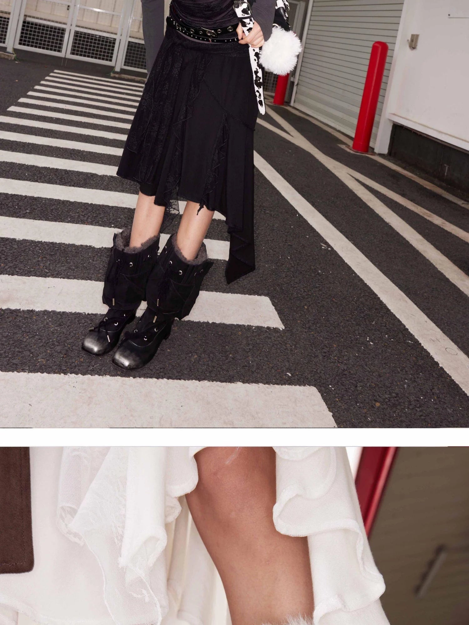 Detachable Faux Fur Collar Stacked Ballet Boots