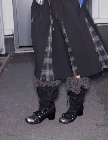 Detachable Faux Fur Collar Stacked Ballet Boots