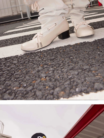 Detachable Faux Fur Collar Stacked Ballet Boots