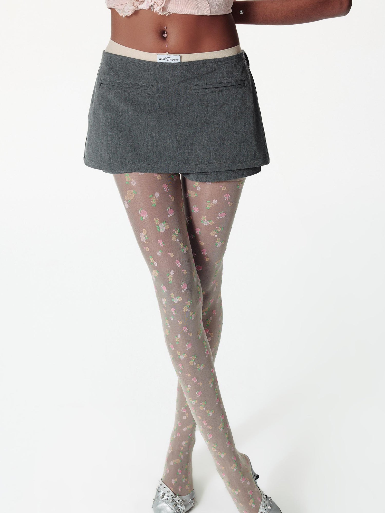 2th Desire Detachable Polka Dot Scarf Dress With Denim Skirt Pants