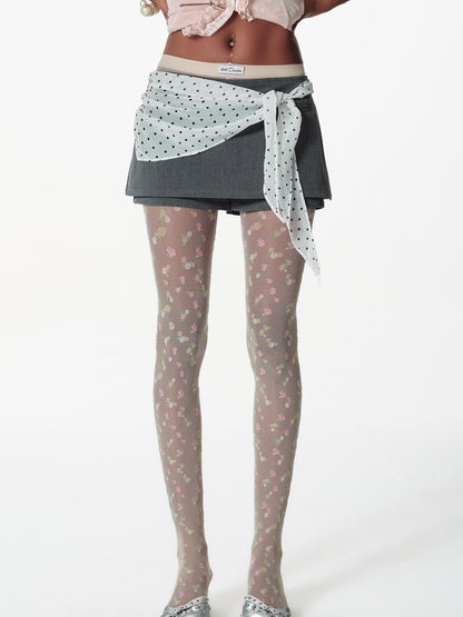 2th Desire Detachable Polka Dot Scarf Dress With Denim Skirt Pants