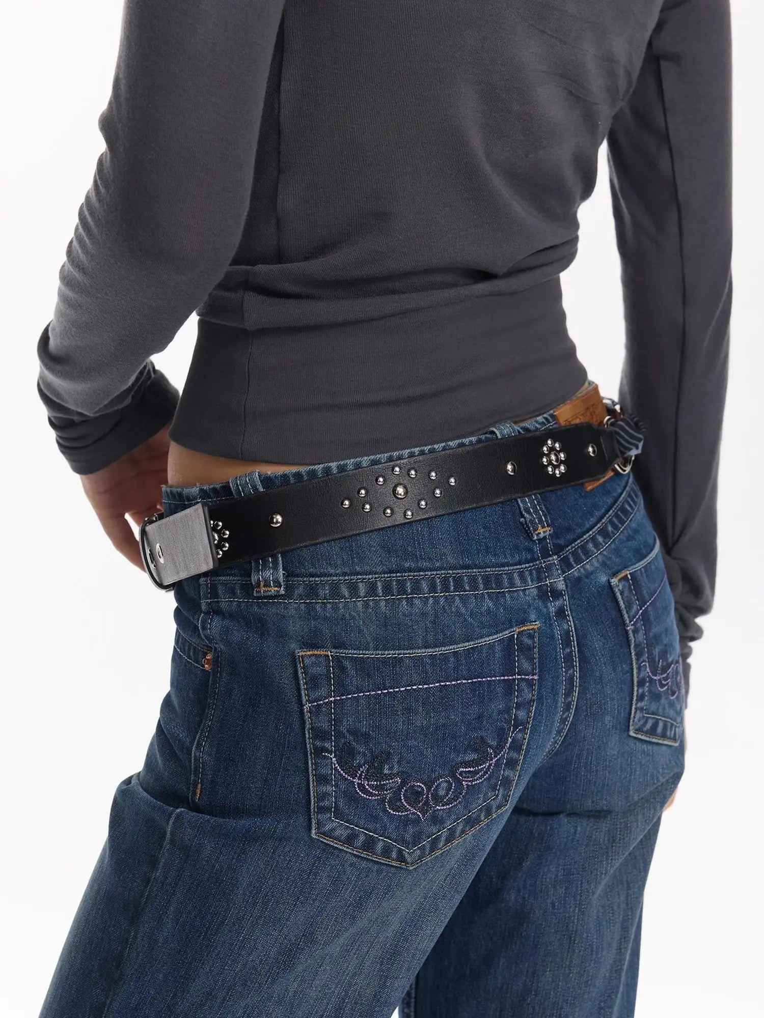Detachable Vintage Print Scarf Rivet Punk Belt