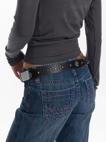 Detachable Vintage Print Scarf Rivet Punk Belt