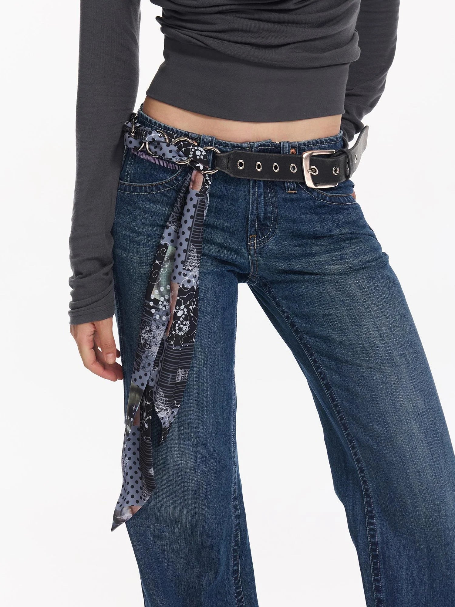 Detachable Vintage Print Scarf Rivet Punk Belt