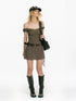 Detachable Vintage Print Scarf Rivet Punk Belt