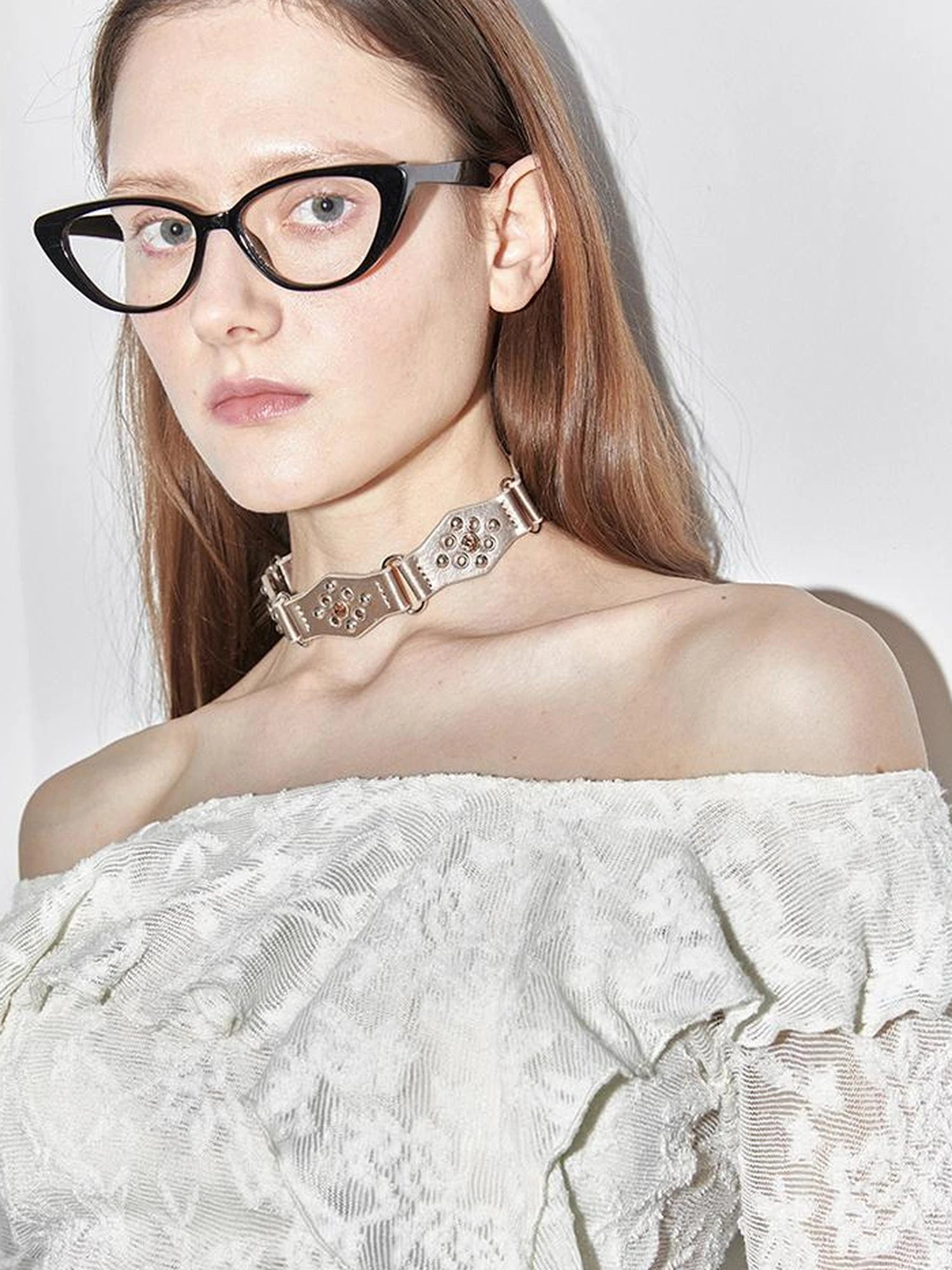 Diamond Studded Leather Choker Necklace