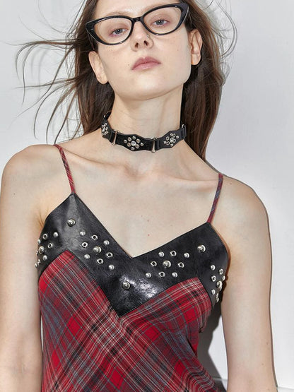 Diamond Studded Leather Choker Necklace