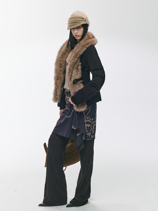 Distressed Fur Trim Lapel Slim Fit Women'S Polyester White Duck Down Jackets
