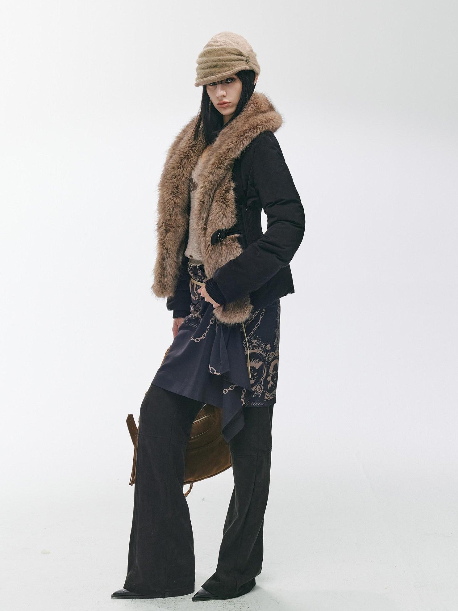 2th Desire Distressed Fur Trim Lapel Slim Fit Women&
