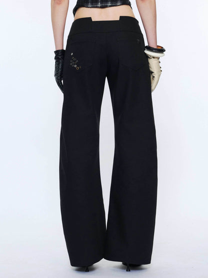 2th Desire Distressed Punk Low Rise Curved Leg Ladies Polyester Slim Chinos