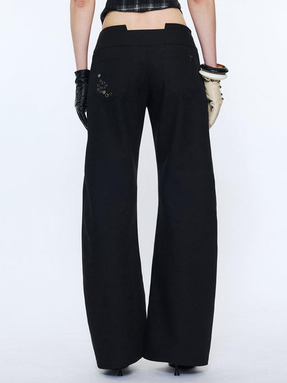 2th Desire Distressed Punk Low Rise Curved Leg Ladies Polyester Slim Chinos