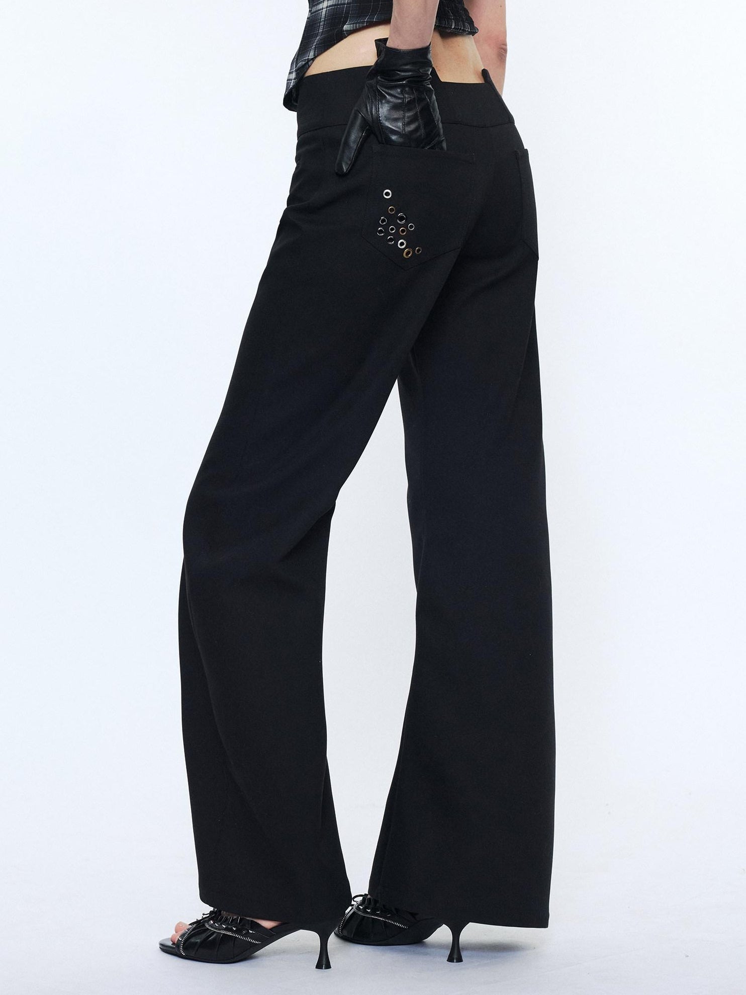 2th Desire Distressed Punk Low Rise Curved Leg Ladies Polyester Slim Chinos