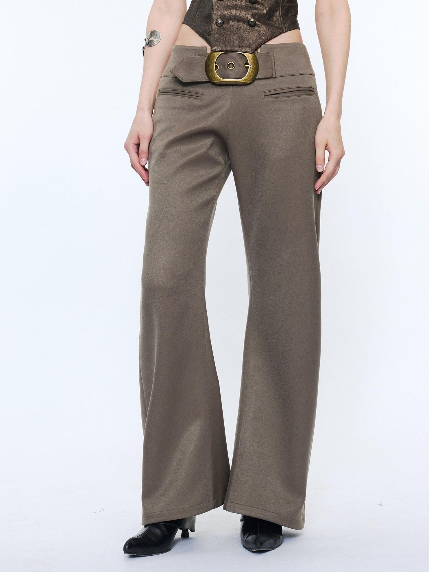 2th Desire Distressed Punk Low Rise Curved Leg Ladies Polyester Slim Chinos