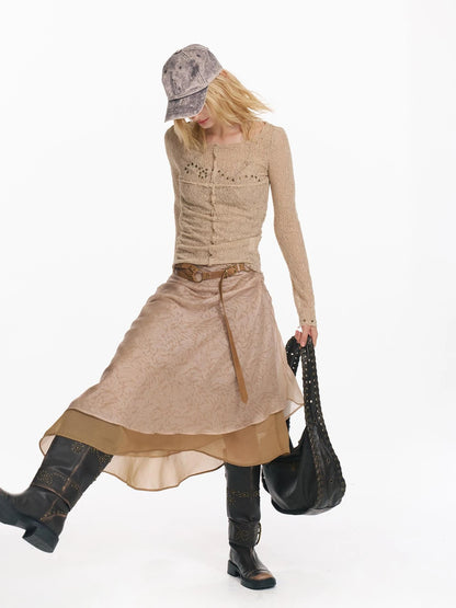 Double Layer Irregular Hem Adjustable Strap Long Dress With Detachable Belt