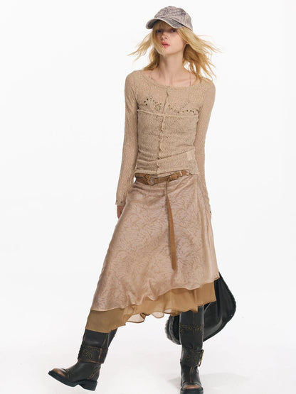 Double Layer Irregular Hem Adjustable Strap Long Dress With Detachable Belt