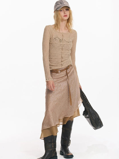 Double Layer Irregular Hem Adjustable Strap Long Dress With Detachable Belt